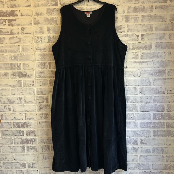 Vintage FADS Women’s Size 2XL Sleeveless Button Black Velvet/Velour Maxi Dress - Picture 1 of 7